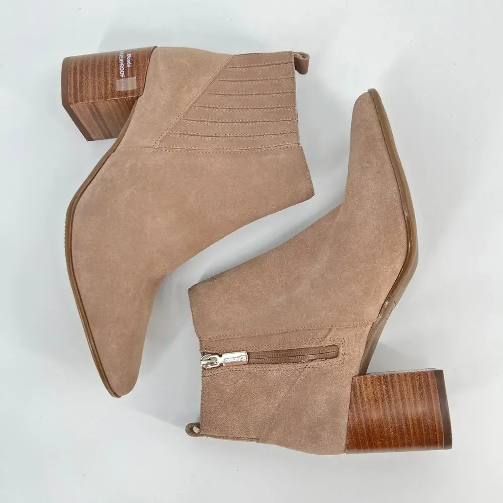 Blondo Laureece Bootie Womens 9.5 M Tan Beige Suede Waterproof Pointed Toe B6659